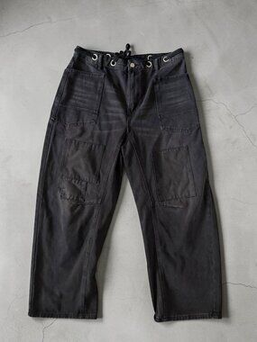 BLACK Wide Leg Denim Crop Pants Size US 12
